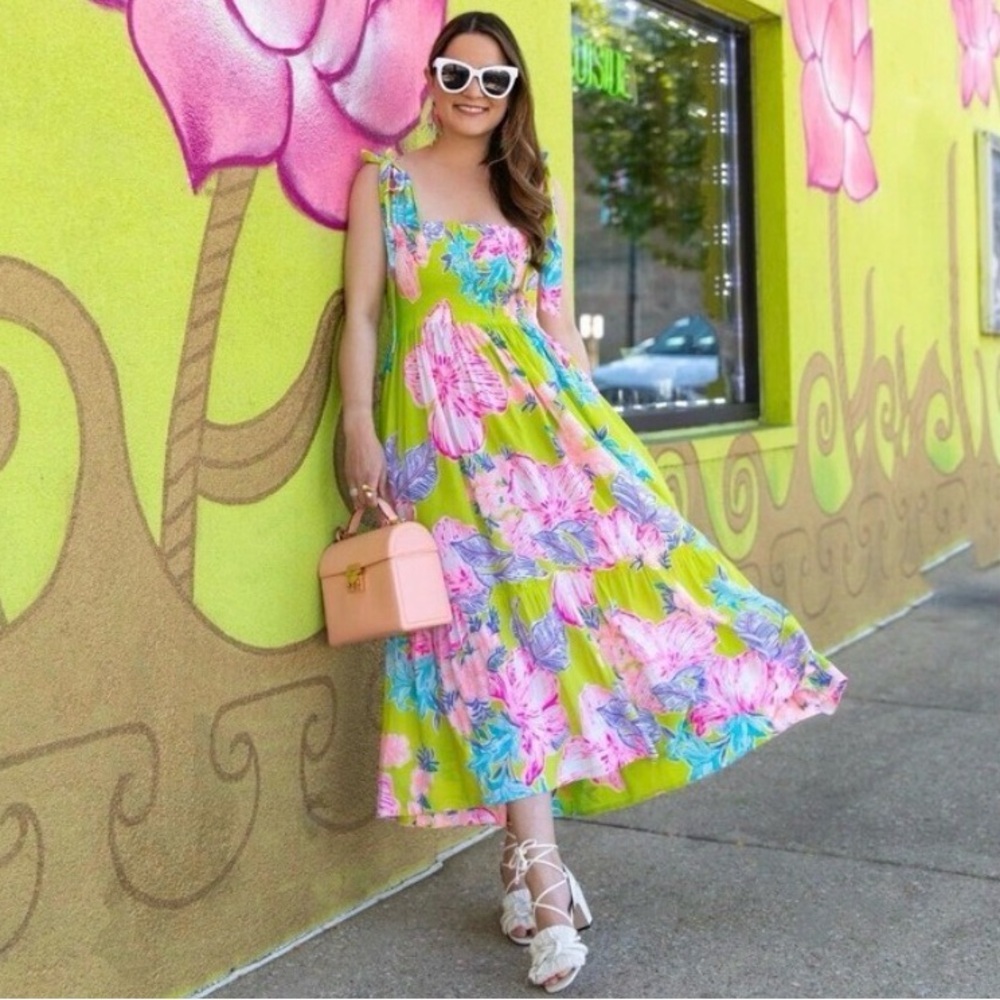 Lilly Pulitzer Rivera Midi Sundress Matcha Green Boho Babe with Pockets